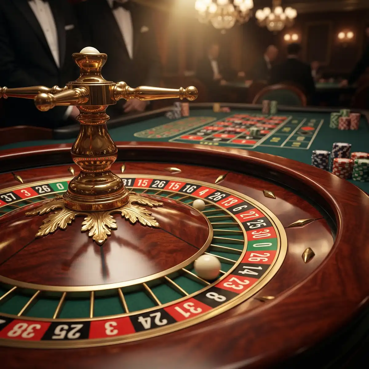 Ruleta europea girando con la bola en movimiento sobre números rojos y negros